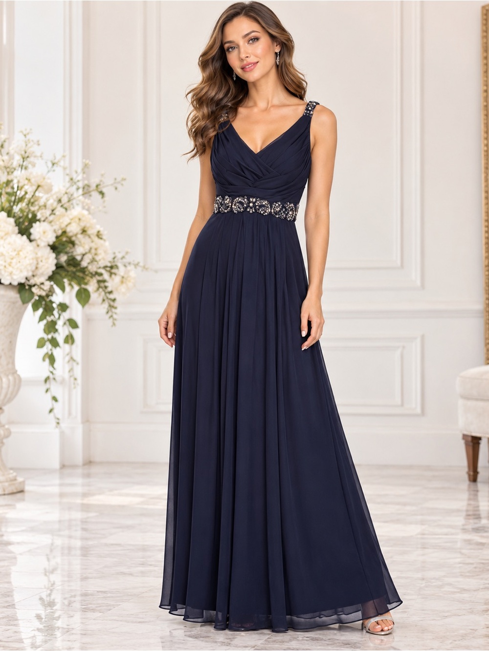 Cachet Beaded Empire Waist Formal Maxi Gown Size 6